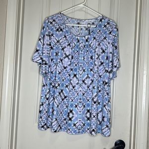 Calvin Klein Pleated Neck Short Sleeve Blouse